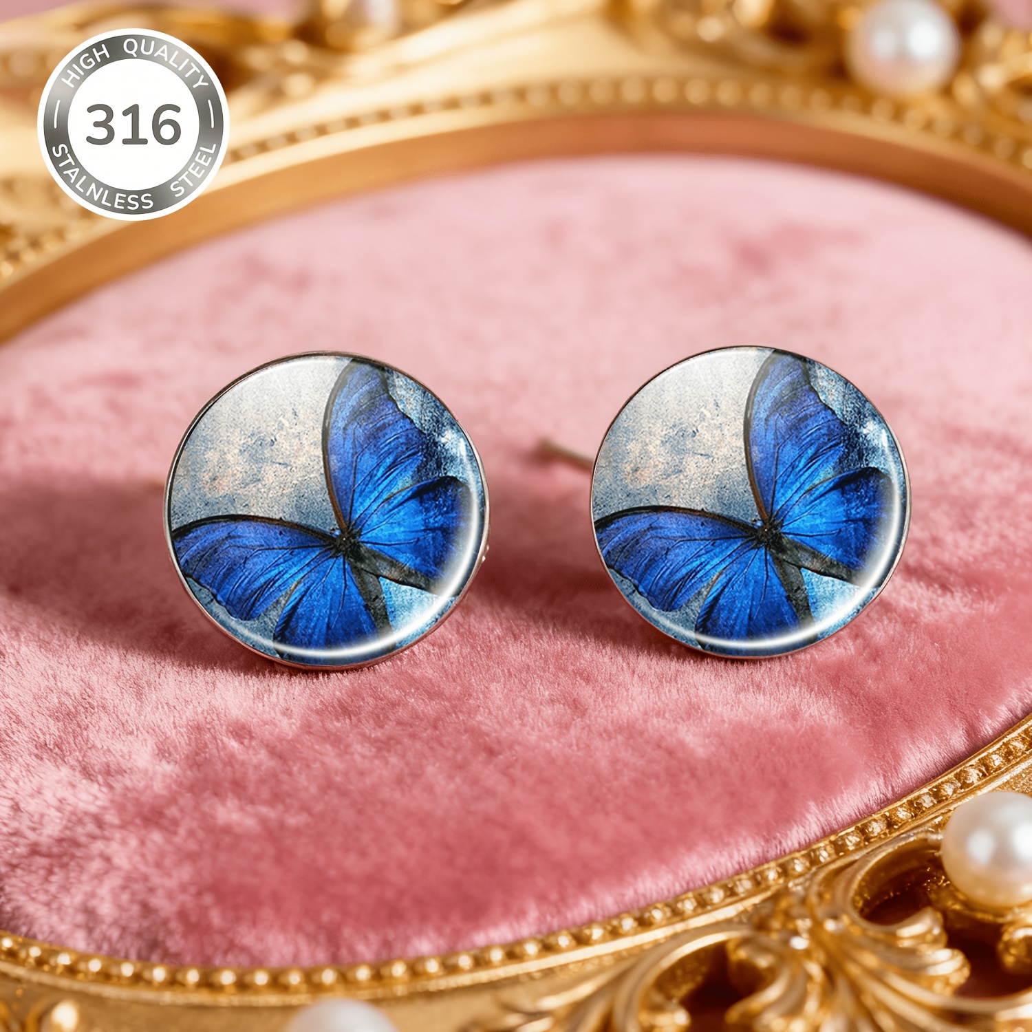 2pcs Colorful Butterfly Wings Stainless Steel No-Piercing Ear Studs